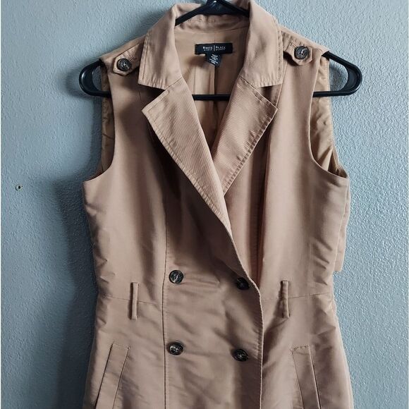 WHBM Versatile Double Breasted Long Vest Sleeveless Trench Coat Size 4 - Picture 2 of 6